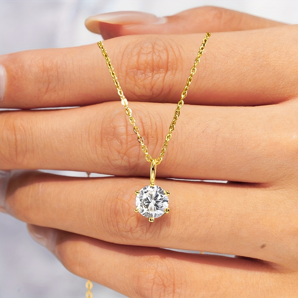 Women's 18K Plated Thin Chain Round Cubic Pendant Necklace